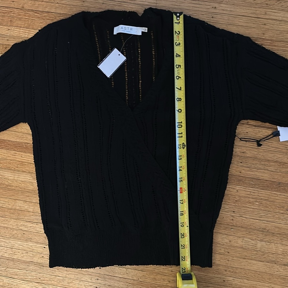 ASTR the Label Black Faux Wrap Pointelle Knit Sweater - Picture 13 of 16